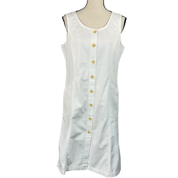 Style & Co Petite 12P Denim Dress Sleeveless Button-Up Pockets Scoop Neck White - Picture 1 of 8